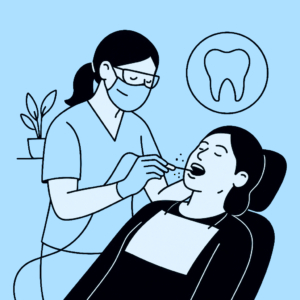 Tandhygienist rengör kvinnlig patients tänder – illustration av tandrengöring och förebyggande vård i Nora