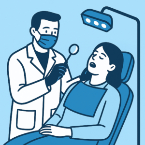 Tandläkare som undersöker patient i behandlingsstol – illustration av tandundersökning hos Noratandläkaren